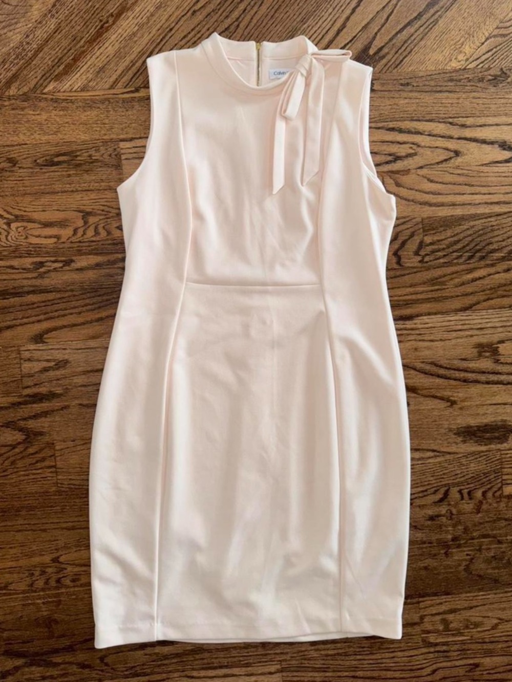 Calvin Klein Mini Dress High Neck Bow Tie Bodycon Light Blush Pink 16 XL Office